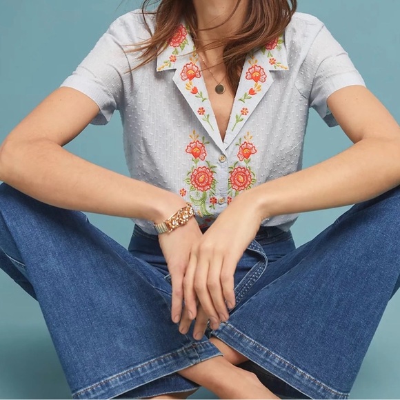 Maeve Tops - Maeve Anthropologie Christie Floral Embroidered Button Blouse Top Women’s US 4